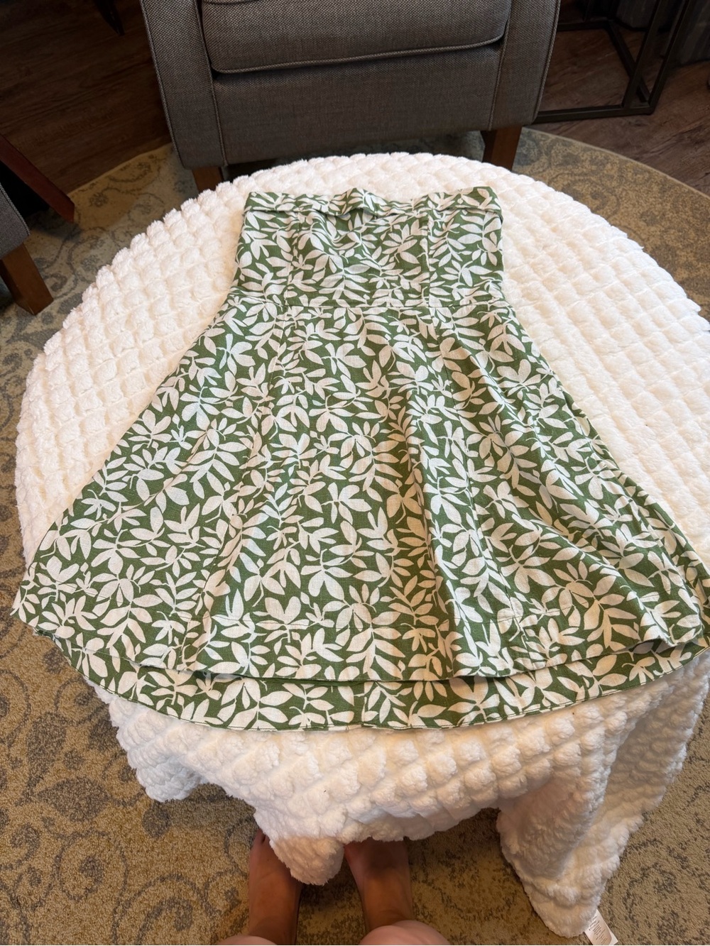 Abercrombie & Fitch Green and White Strapless Leaf Print Dress